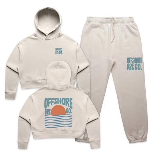 Endless Summer Sweat Set: cropped hoodie front and back with track pants, in Bone